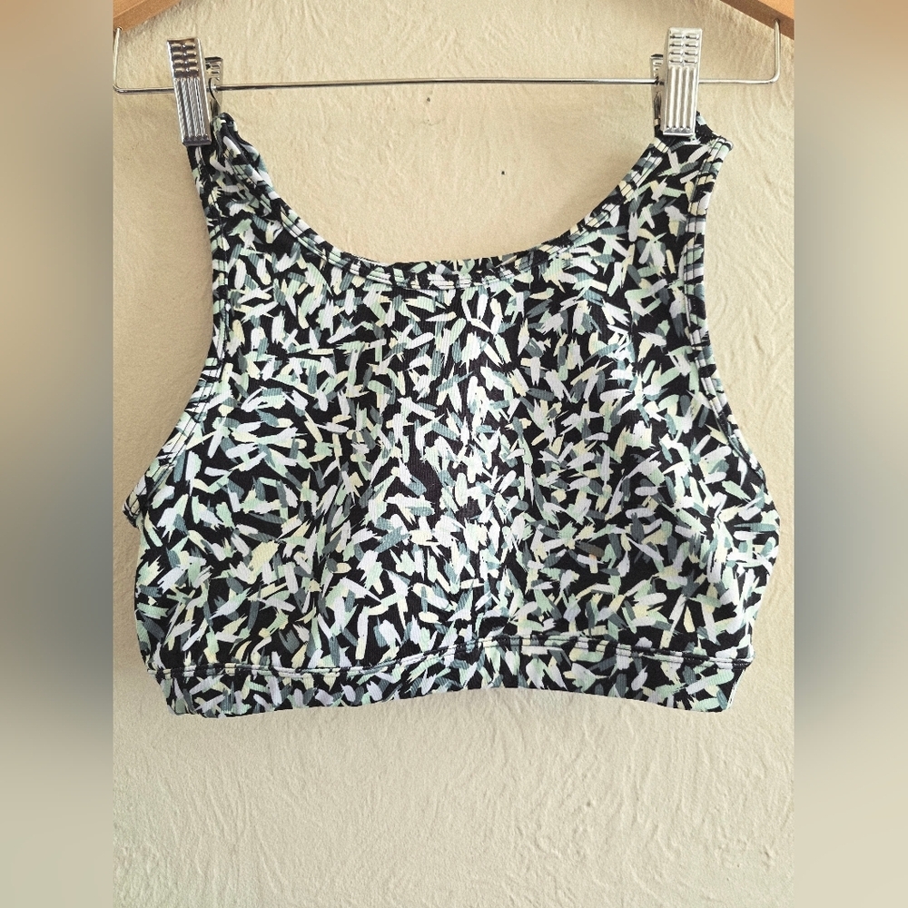 Zella Girl, Athletic Sports Bra/Top, Geo Print,Black/Green/White,Size XL (14/16)